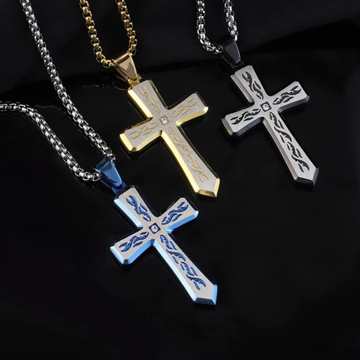 Blue cross pendant necklace  03