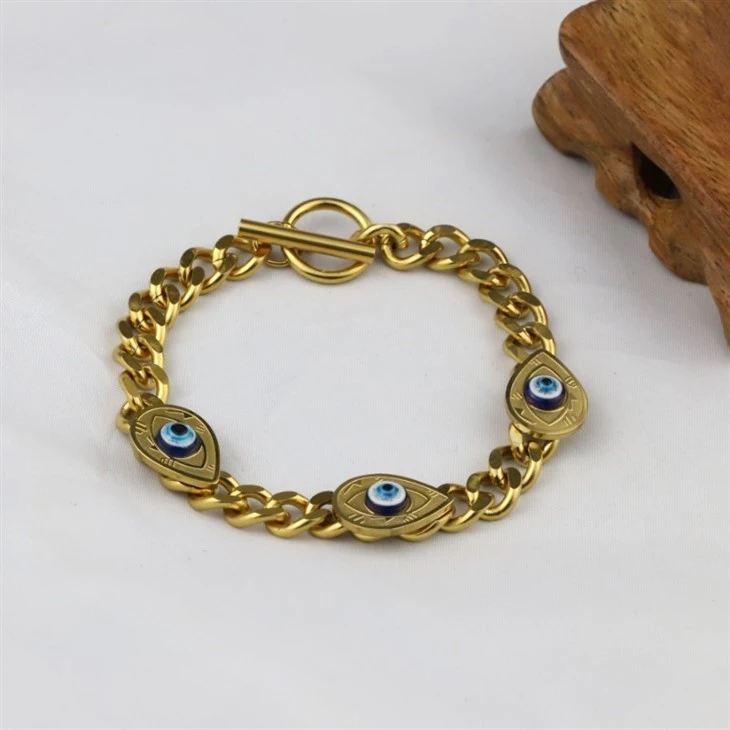 Gold Evil Eye Plate Cuban Chain Bracelet best