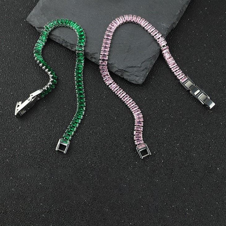 Emerald-Tone Full Zircon Line Set Stainless Steel Tennis Bracelet factory